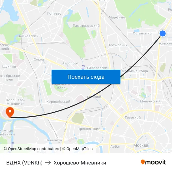 ВДНХ (VDNKh) to Хорошёво-Мнёвники map
