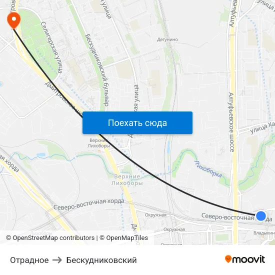 Отрадное to Бескудниковский map