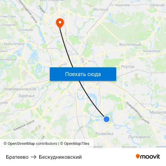 Братеево to Бескудниковский map