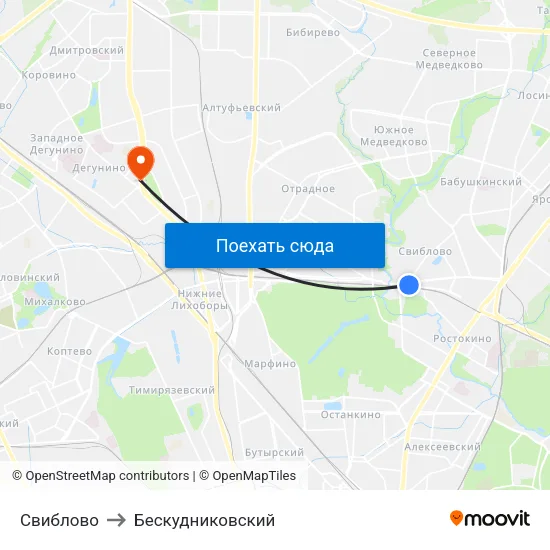 Свиблово to Бескудниковский map