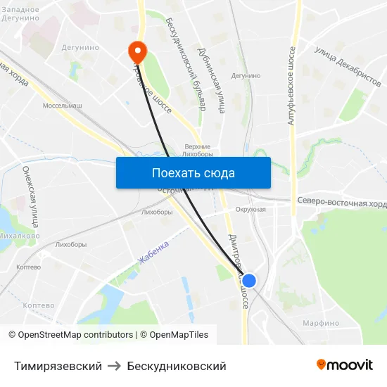 Тимирязевский to Бескудниковский map