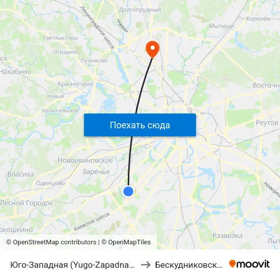 Юго-Западная (Yugo-Zapadnaya) to Бескудниковский map