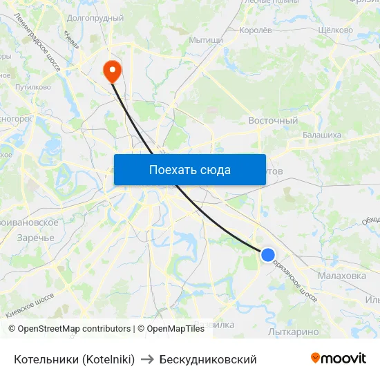 Котельники (Kotelniki) to Бескудниковский map