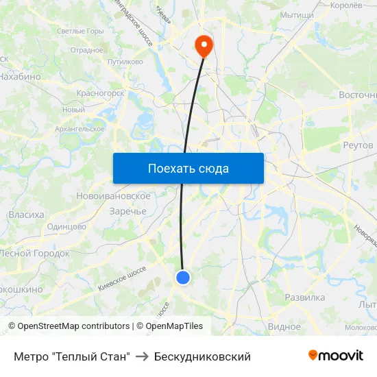 Метро "Теплый Стан" to Бескудниковский map