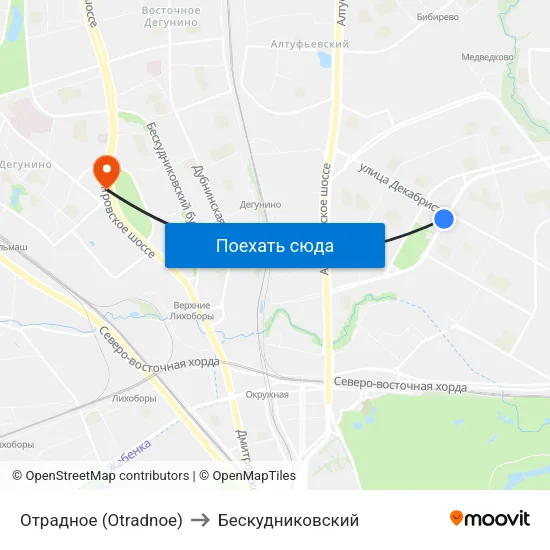 Отрадное (Otradnoe) to Бескудниковский map