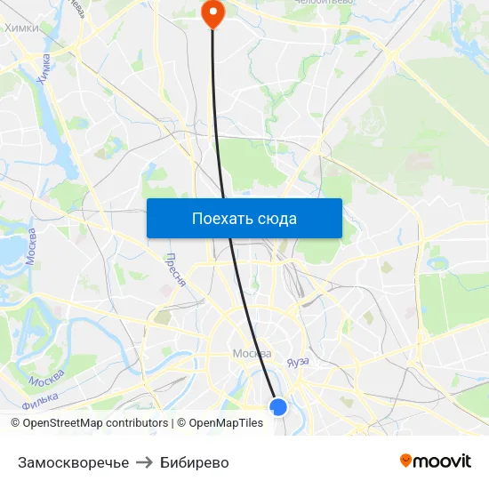 Замоскворечье to Бибирево map