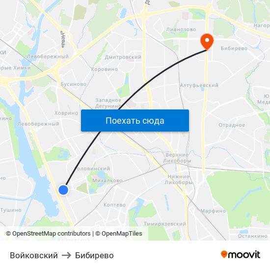 Войковский to Бибирево map