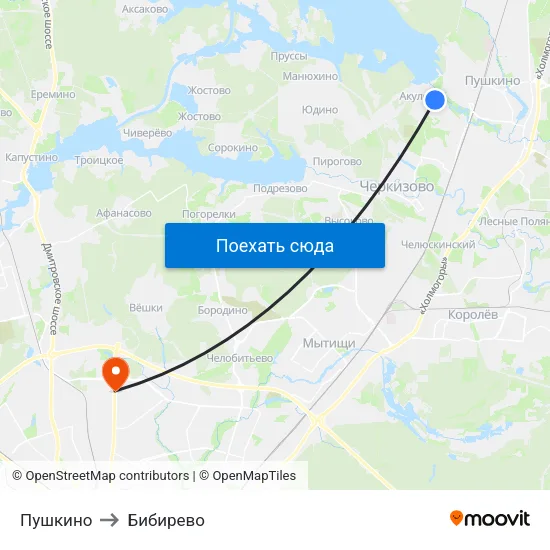 Пушкино to Бибирево map