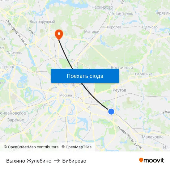 Выхино-Жулебино to Бибирево map