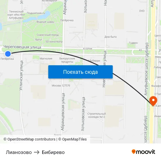 Лианозово to Бибирево map