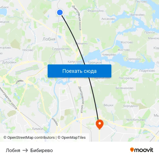 Лобня to Бибирево map