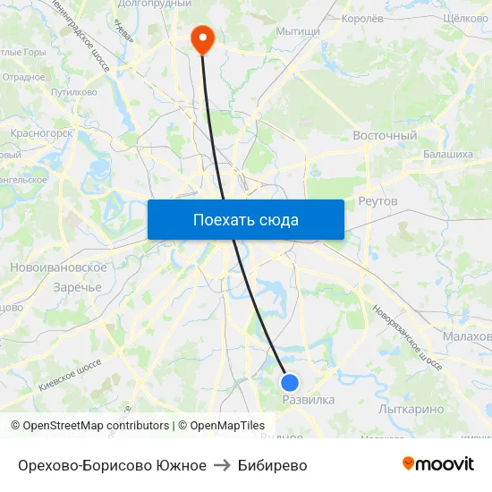 Орехово-Борисово Южное to Бибирево map