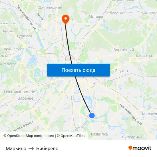Марьино to Бибирево map
