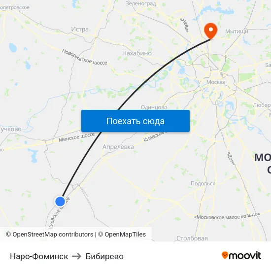 Наро-Фоминск to Бибирево map