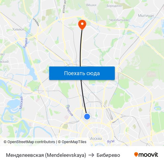 Менделеевская (Mendeleevskaya) to Бибирево map