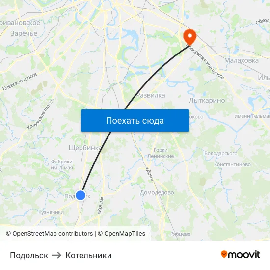 Подольск to Котельники map
