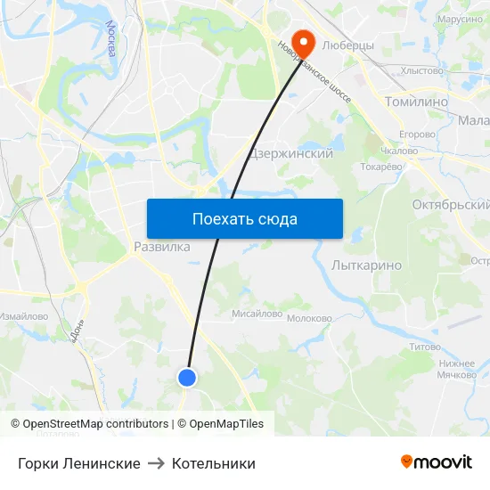 Горки Ленинские to Котельники map