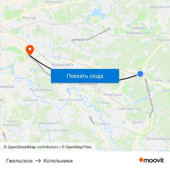 Гжельское to Котельники map