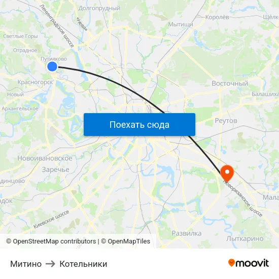 Митино to Котельники map