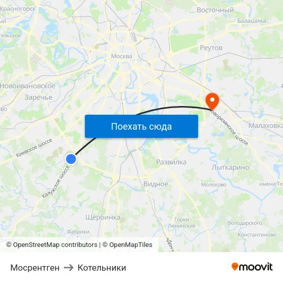 Мосрентген to Котельники map