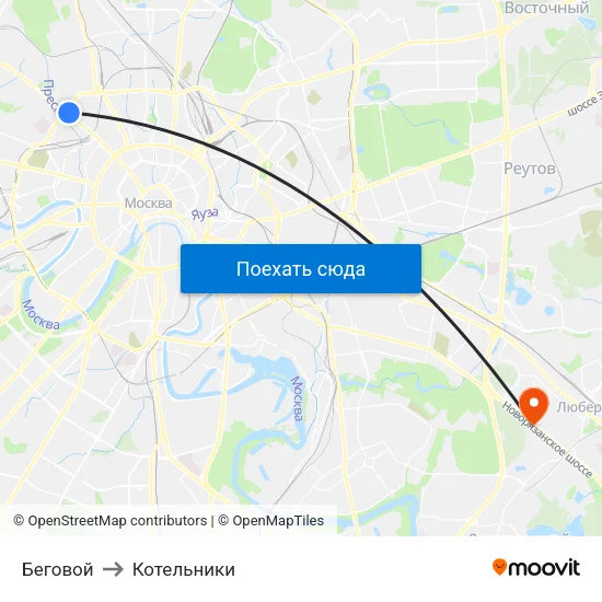Беговой to Котельники map