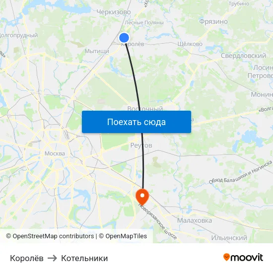 Королёв to Котельники map