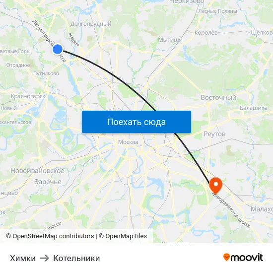 Химки to Котельники map