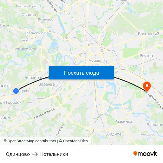Одинцово to Котельники map