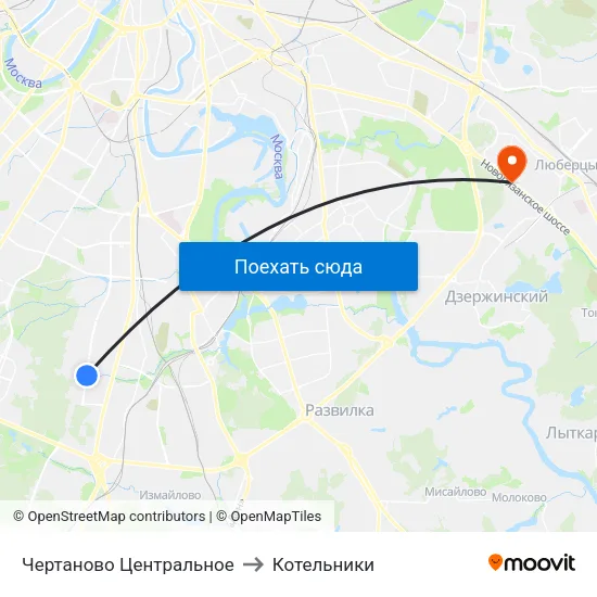 Чертаново Центральное to Котельники map