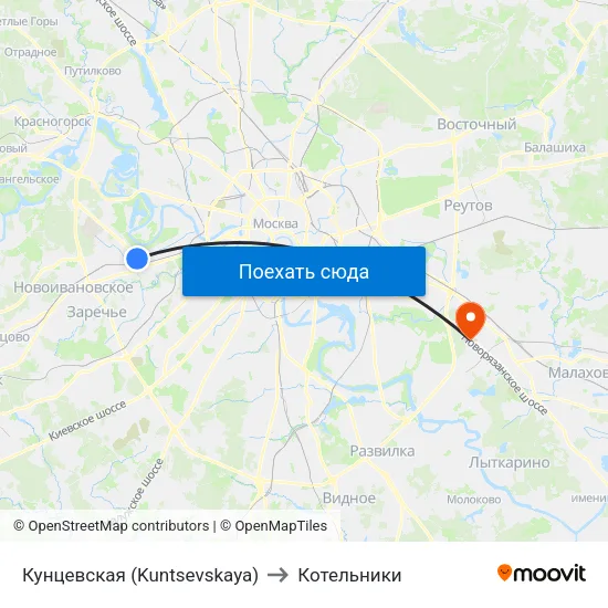 Кунцевская (Kuntsevskaya) to Котельники map