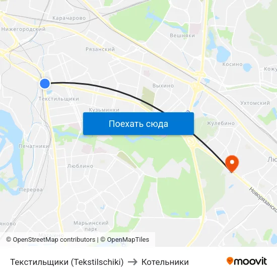 Текстильщики (Tekstilschiki) to Котельники map
