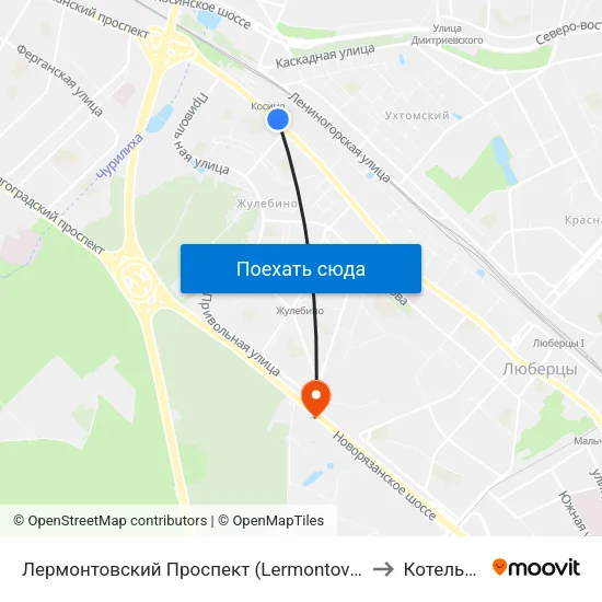 Лермонтовский Проспект (Lermontovsky Prospekt) to Котельники map