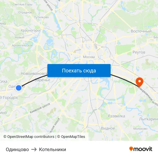 Одинцово to Котельники map