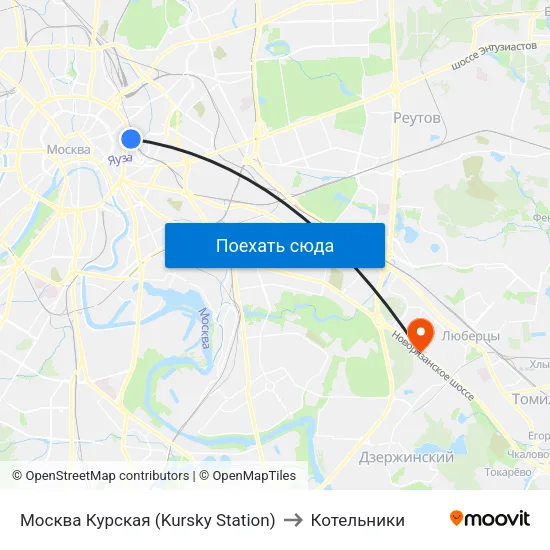 Москва Курская (Kursky Station) to Котельники map