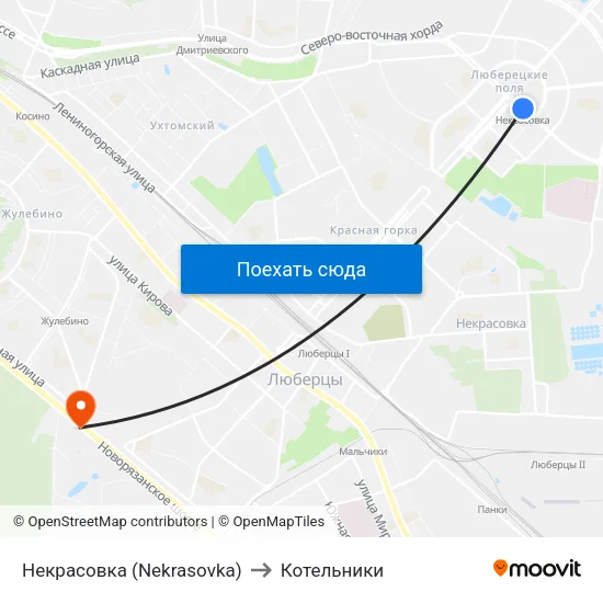 Некрасовка (Nekrasovka) to Котельники map