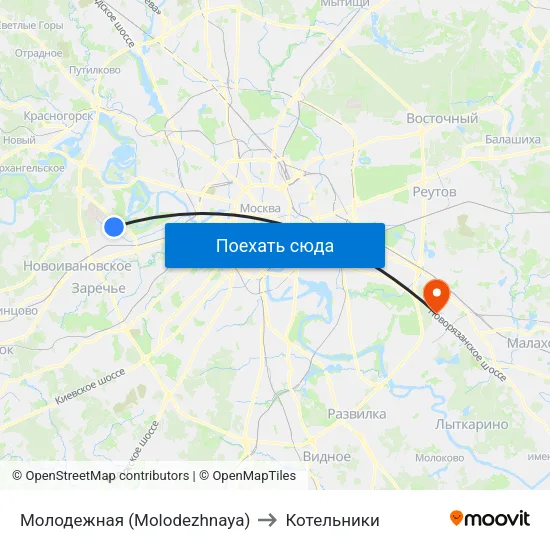 Молодежная (Molodezhnaya) to Котельники map