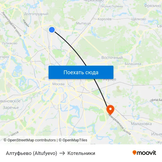 Алтуфьево (Altufyevo) to Котельники map