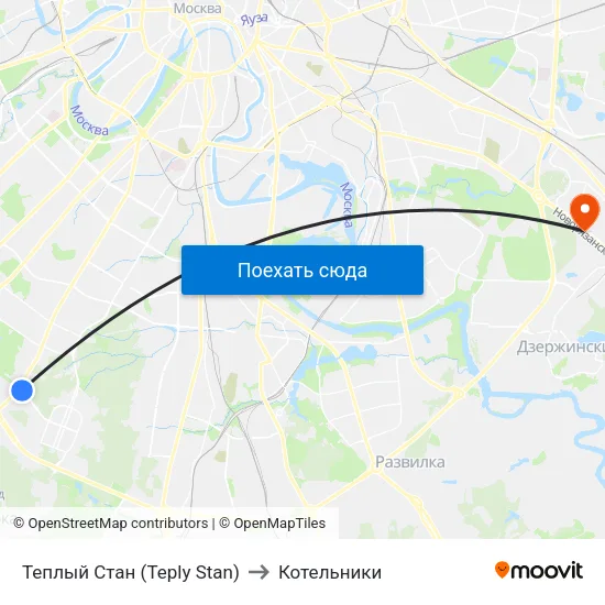 Теплый Стан (Teply Stan) to Котельники map