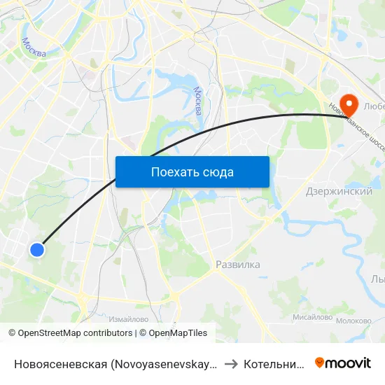 Новоясеневская (Novoyasenevskaya) to Котельники map