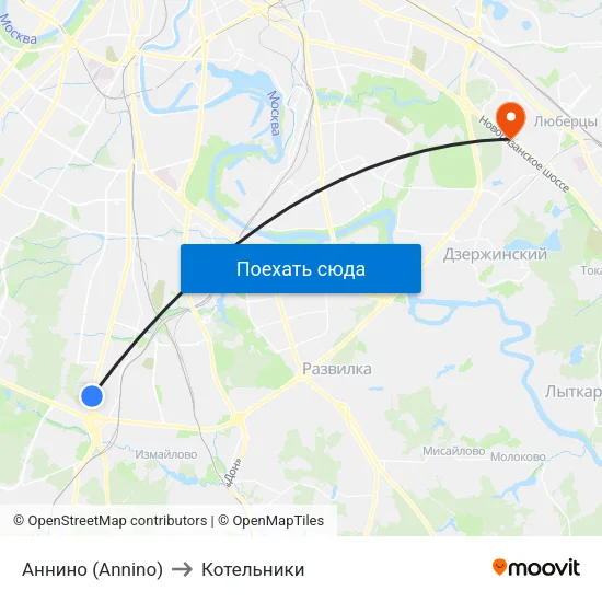 Аннино (Annino) to Котельники map
