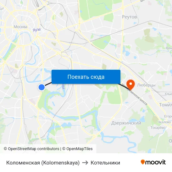 Коломенская (Kolomenskaya) to Котельники map