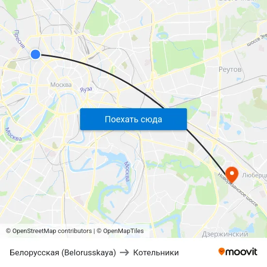 Белорусская (Belorusskaya) to Котельники map