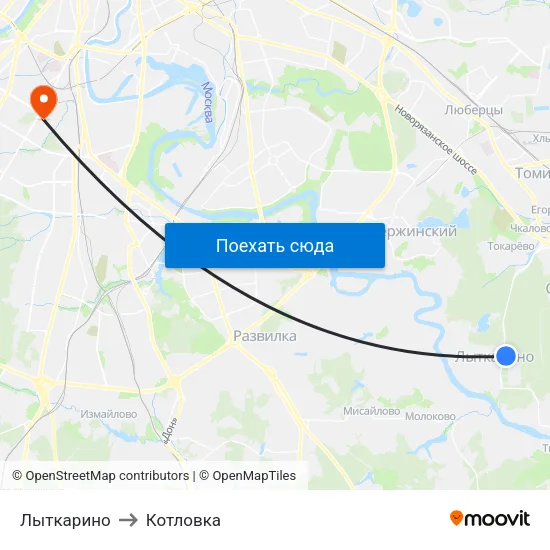 Лыткарино to Котловка map
