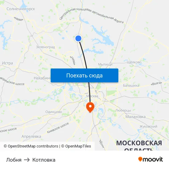 Лобня to Котловка map