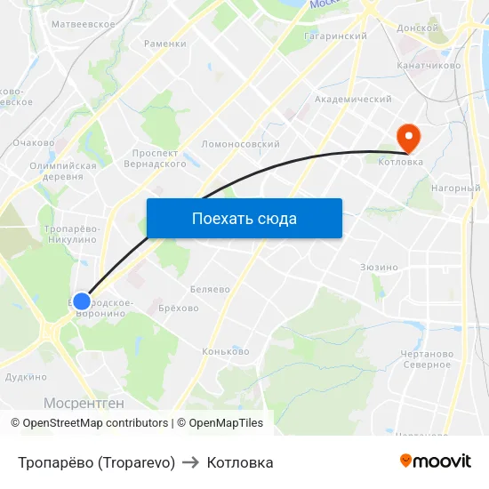 Тропарёво (Troparevo) to Котловка map