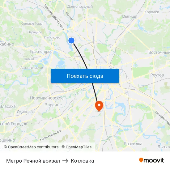 Метро Речной вокзал to Котловка map