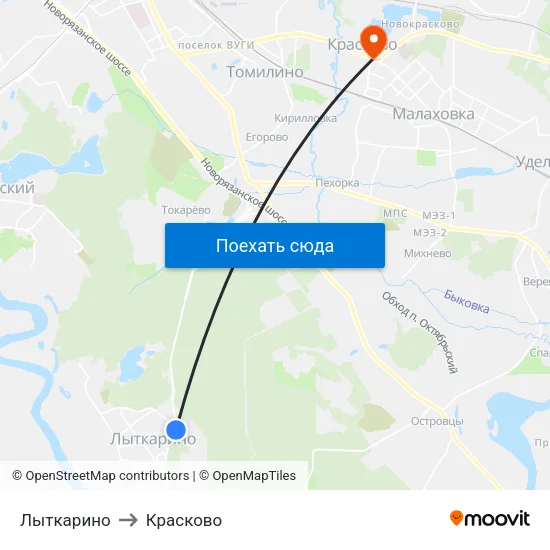 Лыткарино to Красково map
