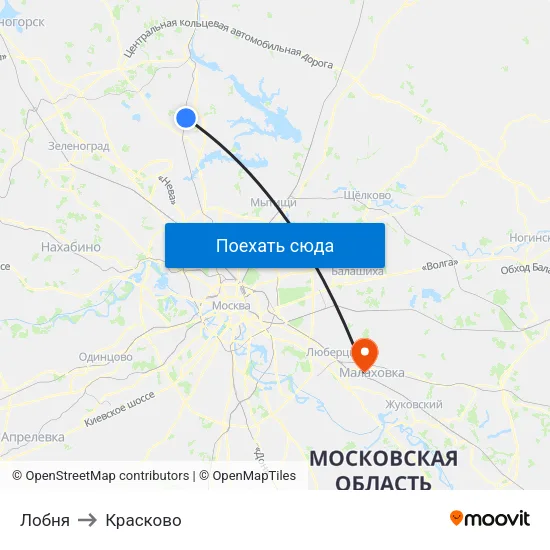 Лобня to Красково map