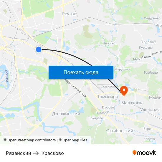 Рязанский to Красково map