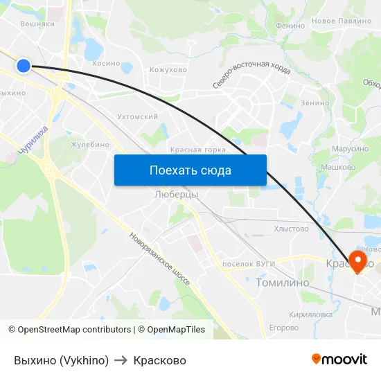 Выхино (Vykhino) to Красково map